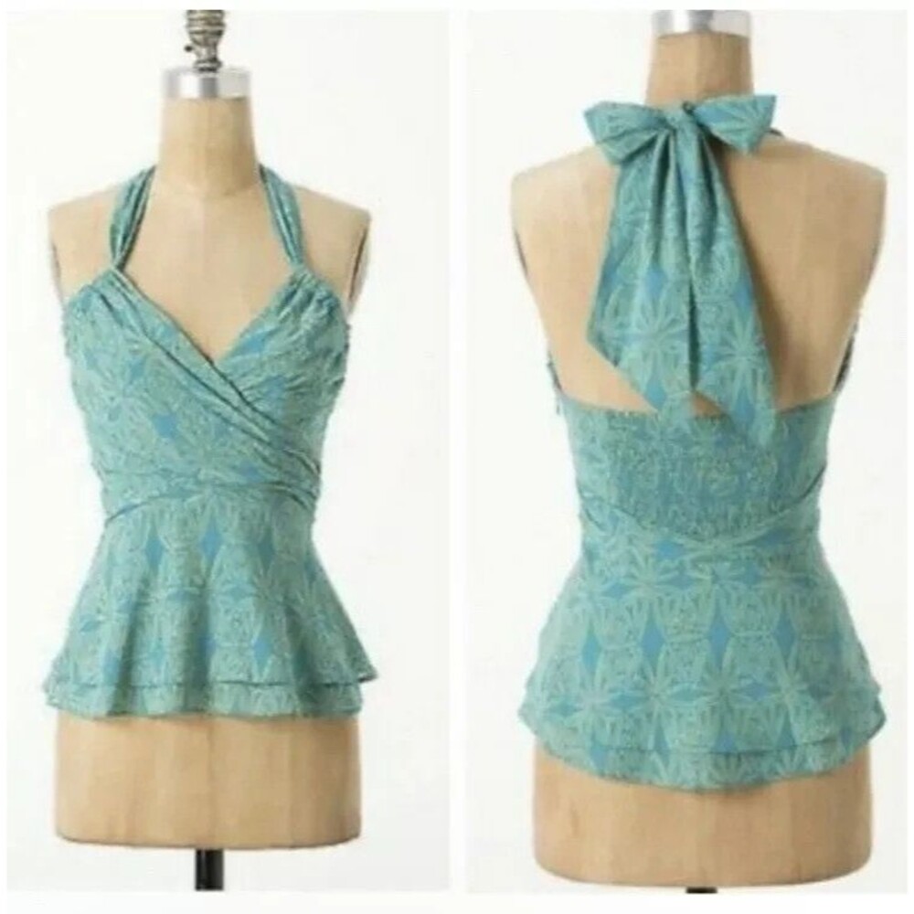 anthropologie top turquoise green halter boho Vanessa Virginia cotton beach 2